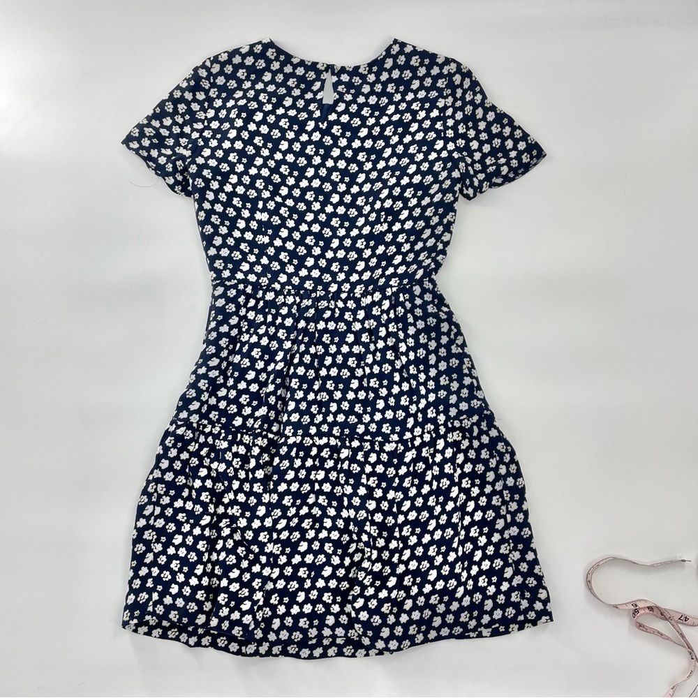 J Crew Blurred Floral Tiered Short Sleeve Navy Blue Dress Ditzy‎ Floral A1380 - Picture 14 of 14
